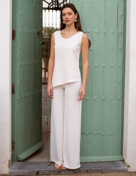 Pantalon écru avec fermeture éclair au dos