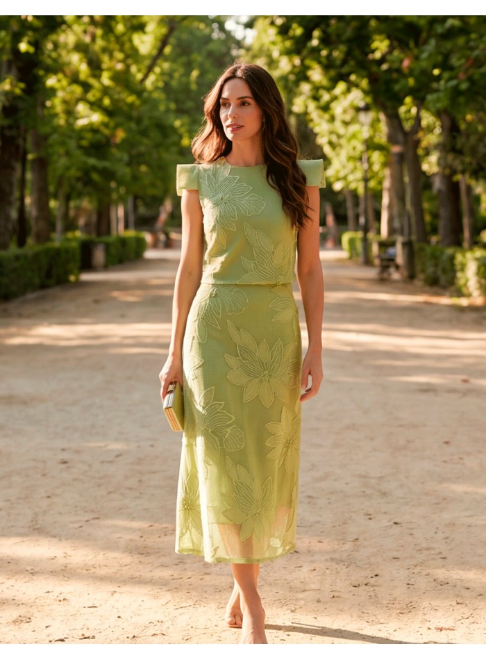 Look elegant and sophisticated in this soft green two-piece set