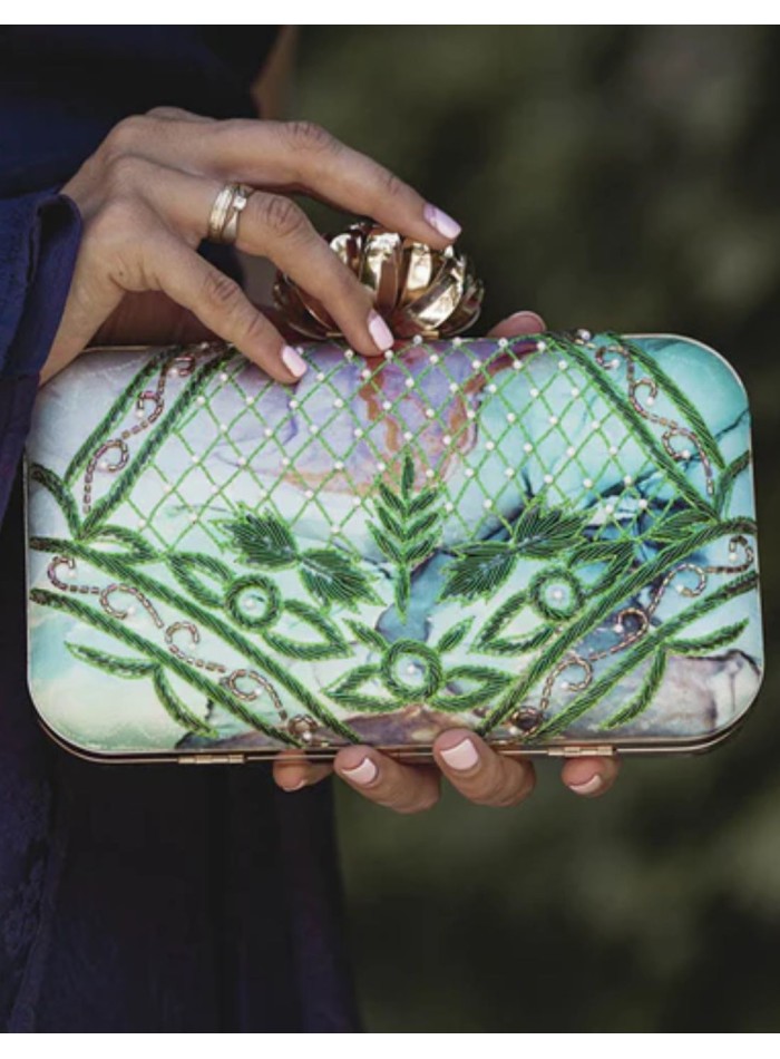 Guest handbag in green tones with printed...