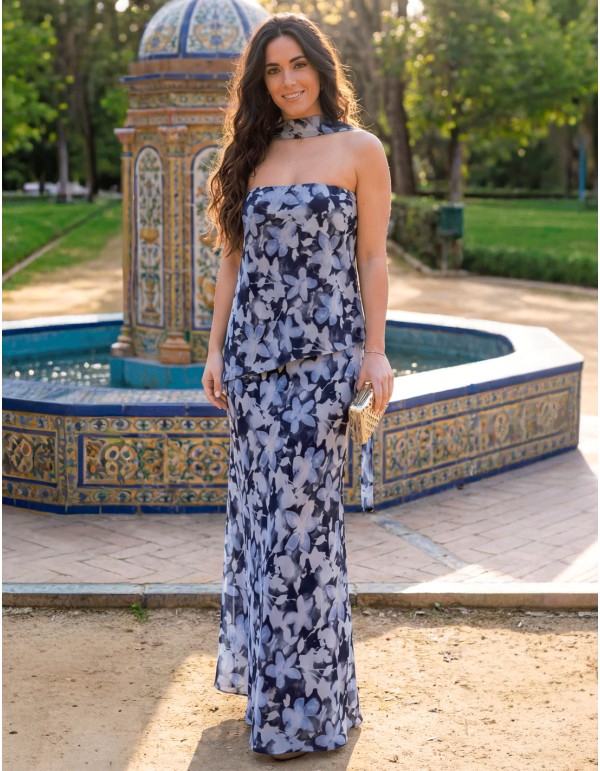 Strapless floral print dress with matching shawl