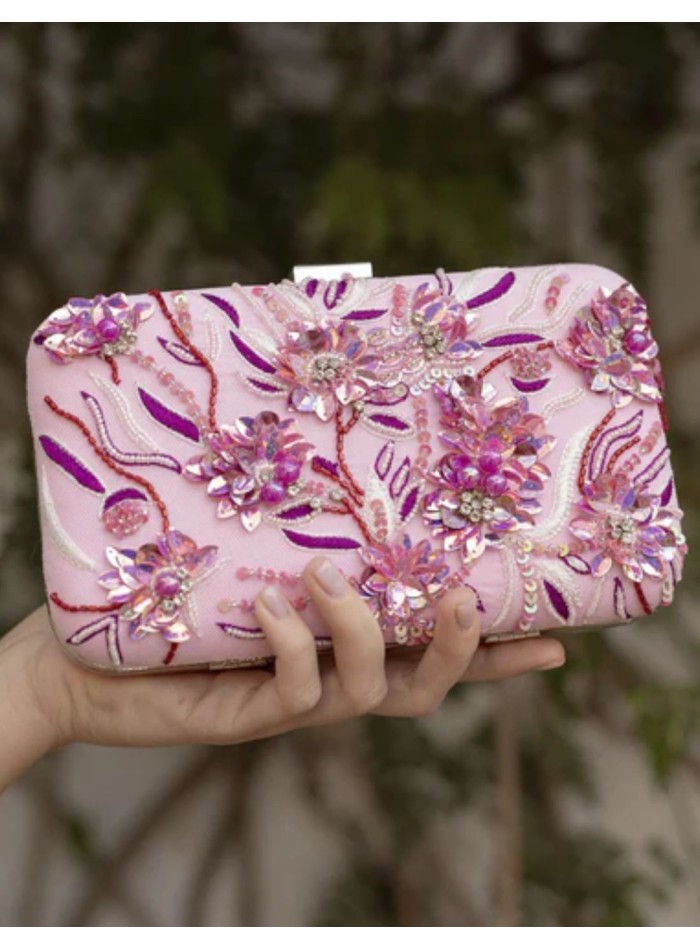 Sac à main rose pour invités avec perles de...