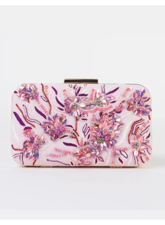 Pink guest handbag with bougainvillea bead...
