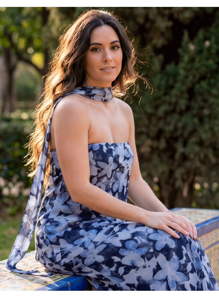 Robe sans bretelles à imprimé floral avec châle...