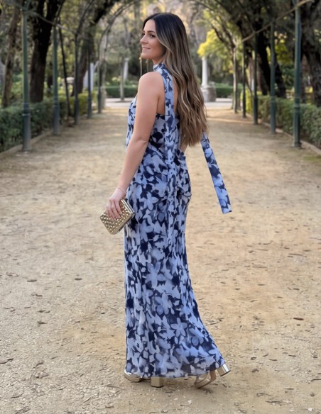 Robe sans bretelles à imprimé floral avec châle assorti