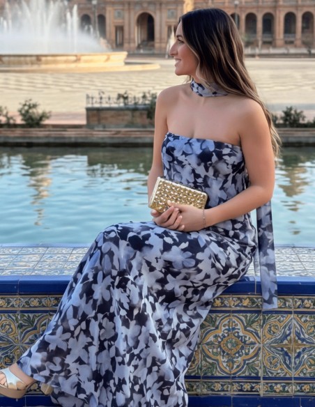 Strapless floral print dress with matching shawl