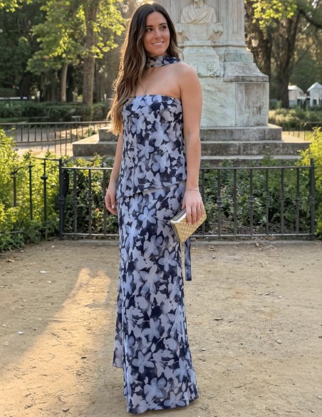 Strapless floral print dress with matching shawl