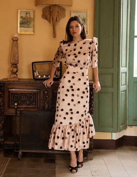 Midi skirt with polka dot print and ruffled hemline