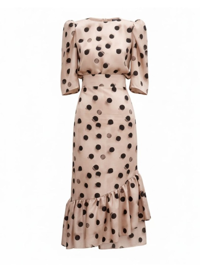 Jupe midi à imprimé pois et ourlet volanté