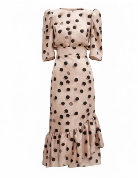 Falda midi con estampado de lunares y bajo de volantes