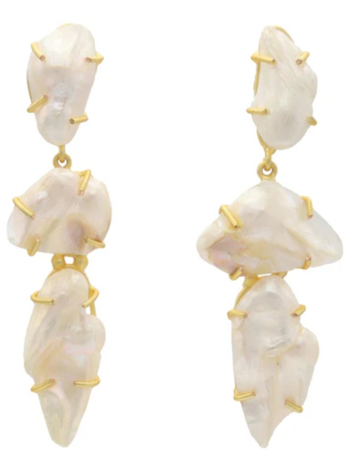 Irregular pearl earrings with gold plated...