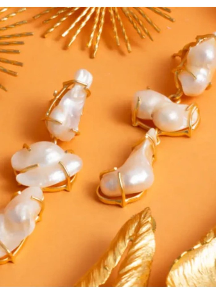 Irregular pearl earrings with gold plated...