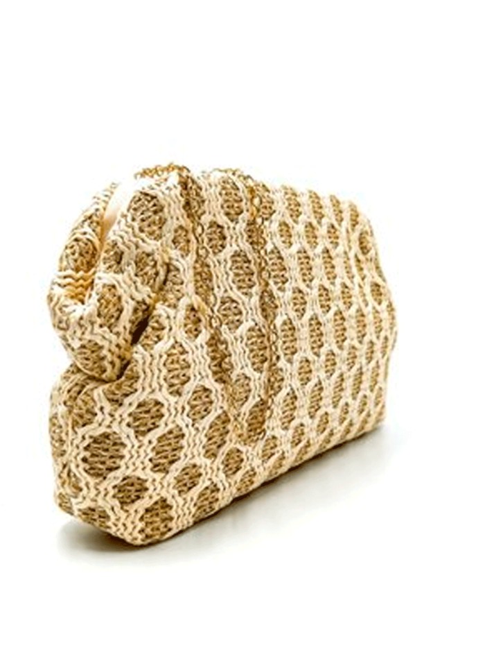 Bolso de Fiesta Tipo Clutch en Rafia Beige y Camel