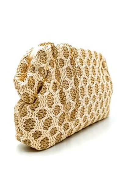 Beige and Camel Raffia Clutch Party Handbag