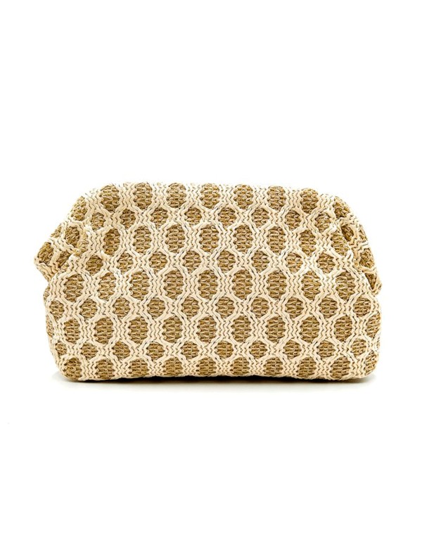 Bolso de Fiesta Tipo Clutch en Rafia Beige y Camel