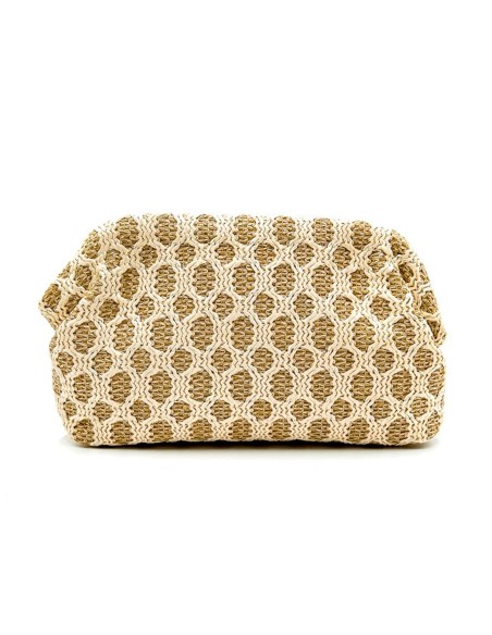 Bolso de Fiesta Tipo Clutch en Rafia Beige y Camel