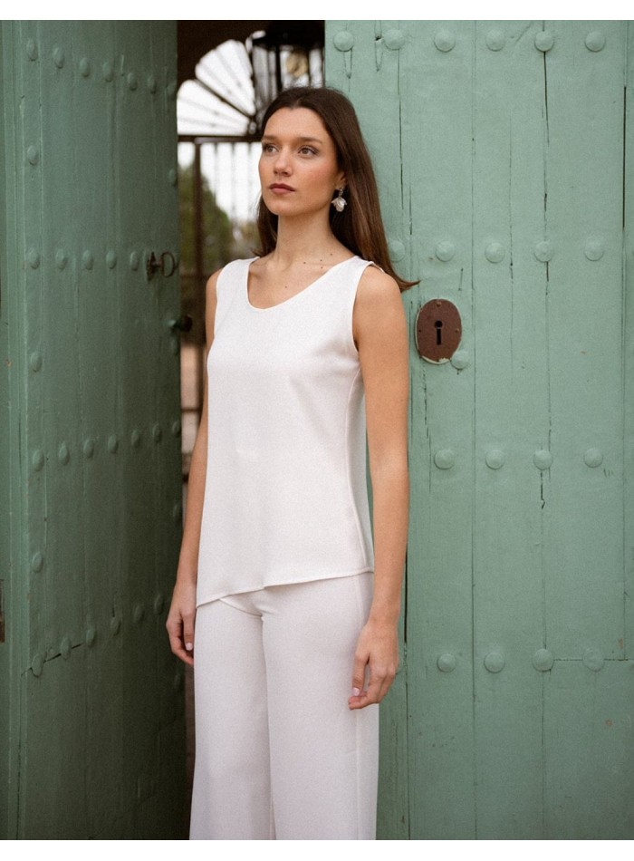 Ecru asymmetrical straps top