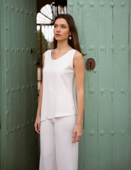 Ecru asymmetrical straps top