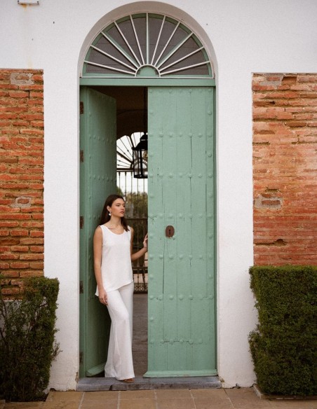 Ecru asymmetrical straps top