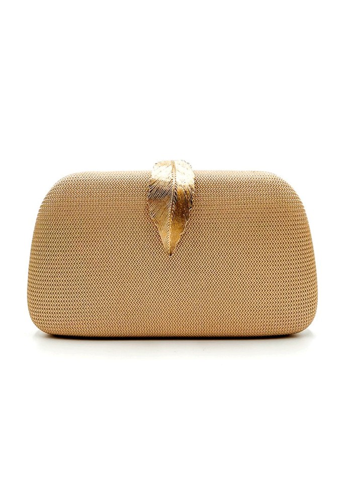 Gold Clutch Bag with Leaf Closure and Elegant Finishing