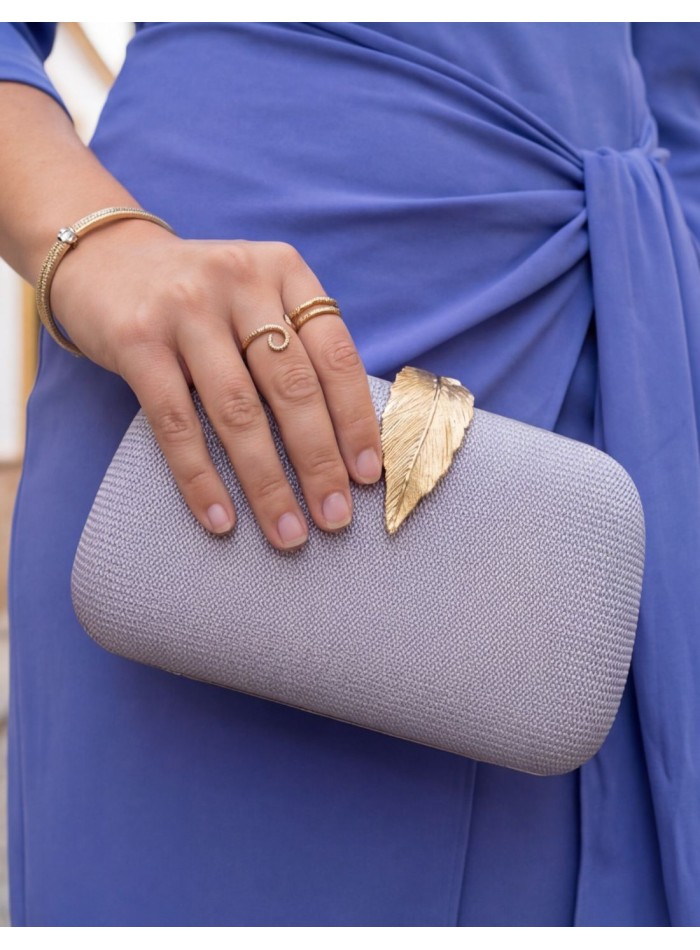 Lilac Clutch Bag with Leaf Closure and Elegant...
