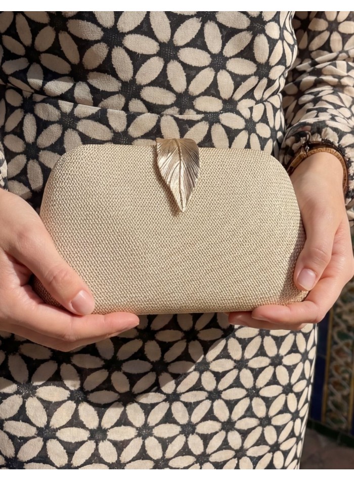Gold Clutch Bag with Leaf Closure and Elegant...