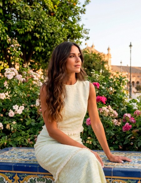 Pastel Green Structured Top and Midi Skirt Set