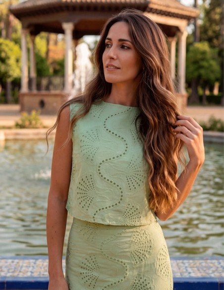 Pastel Green Midi Skirt and Structured Top