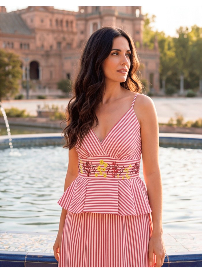 Red Striped Guest Set with Embroidered Waistband