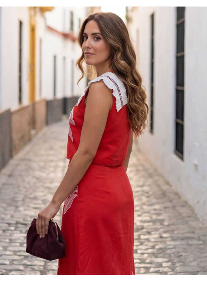 Coral two-piece ensemble with structured top...