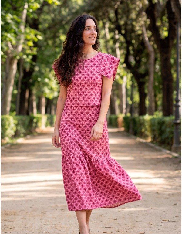 Printed Guest Set with Midi Skirt and Short Sleeves 2