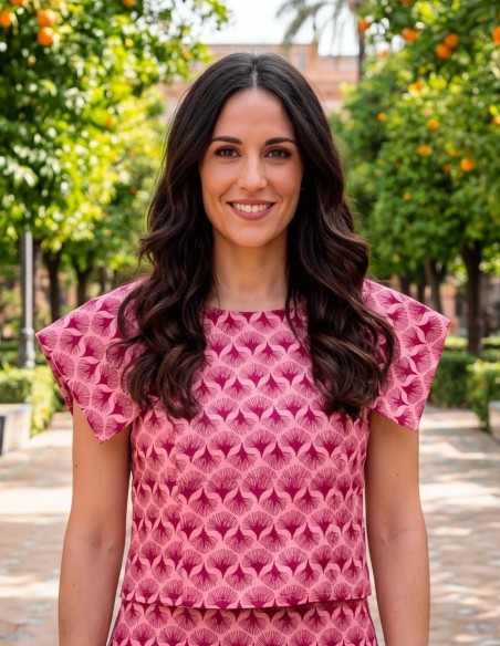 Conjunto de Invitada Estampado con Falda Midi y Manga Corta