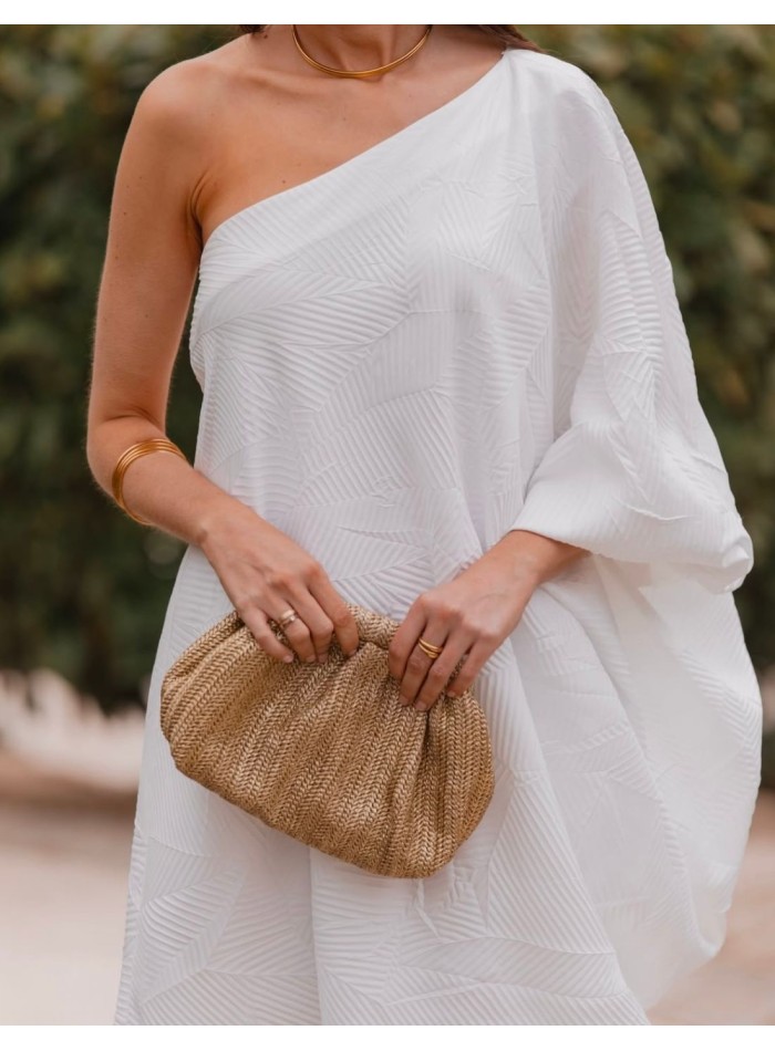 Sac en raphia doré avec longue chaîne