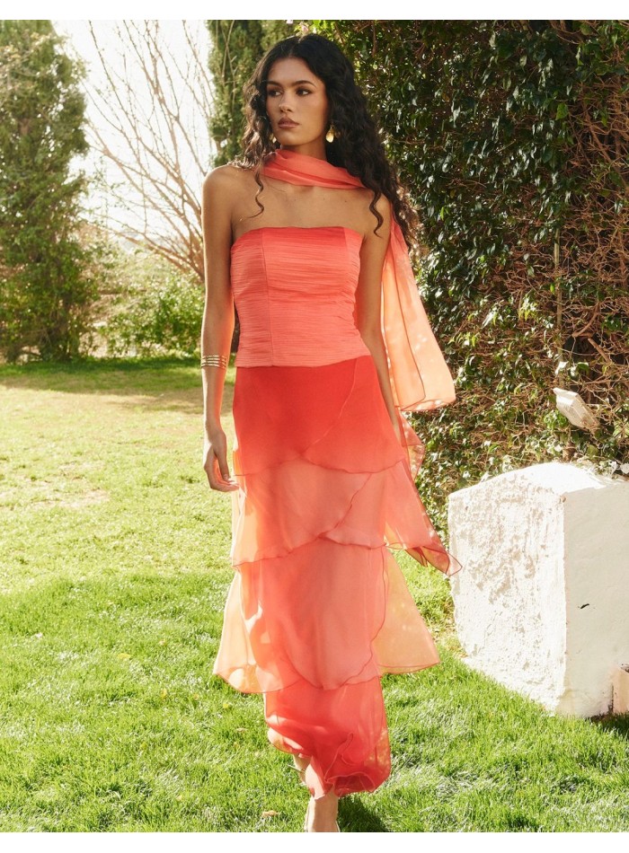 Flowing chiffon midi skirt with asymmetrical...