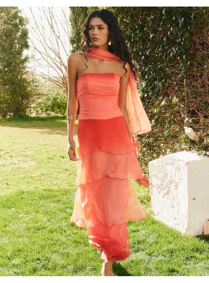 Vaporous chiffon cape with coral gradient effect