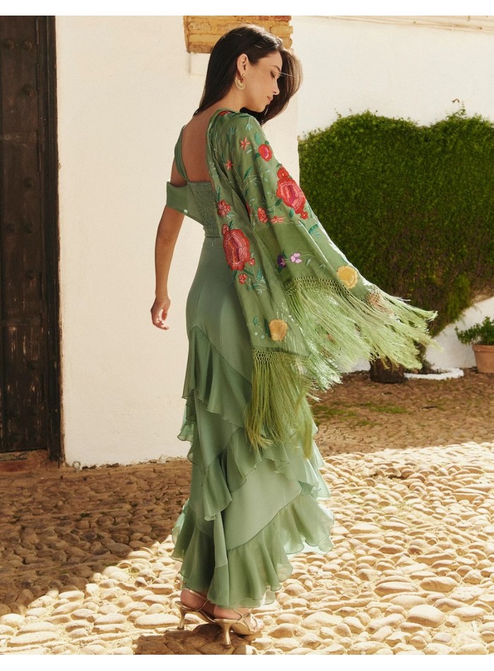 Powdered green top with double asymmetrical...