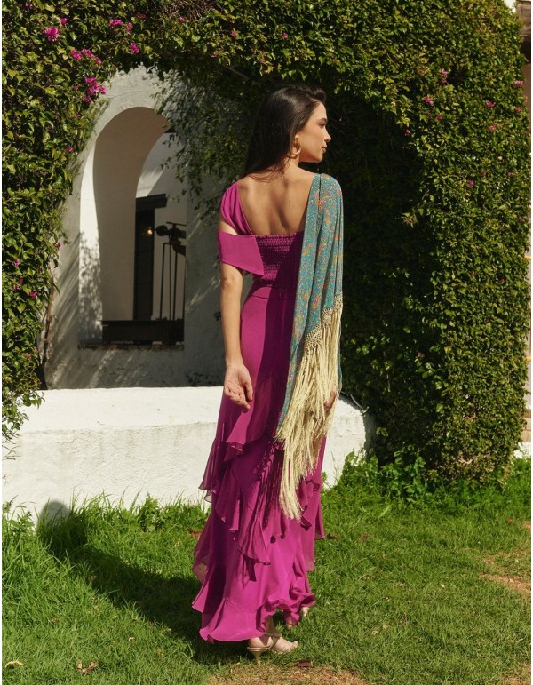 Asymmetrical long skirt with chiffon ruffle details 2