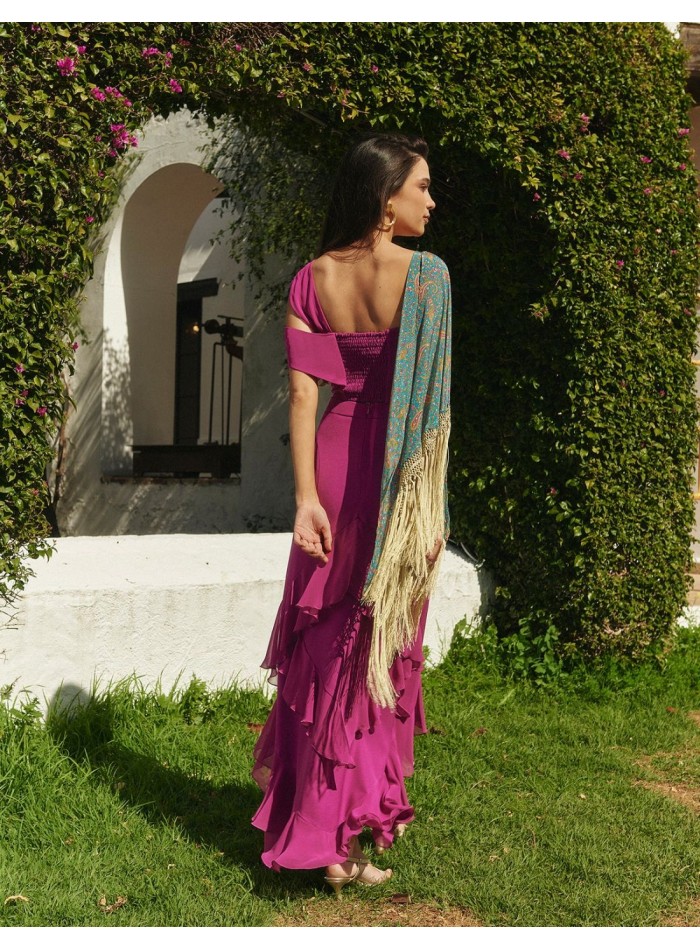 Asymmetrical long skirt with chiffon ruffle...