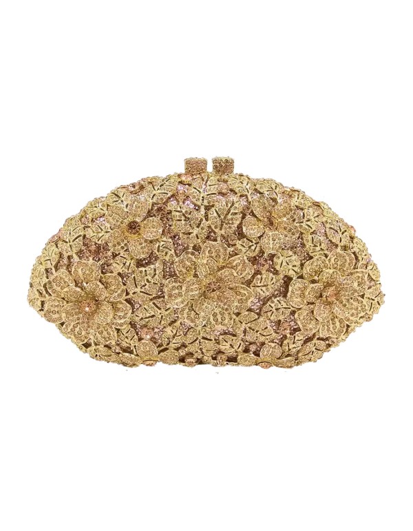 Bolso de mano joya con flores de metal y Swarovski