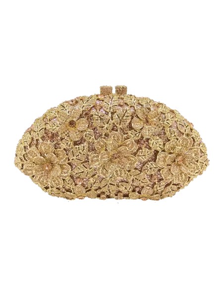 Bolso de mano joya con flores de metal y Swarovski