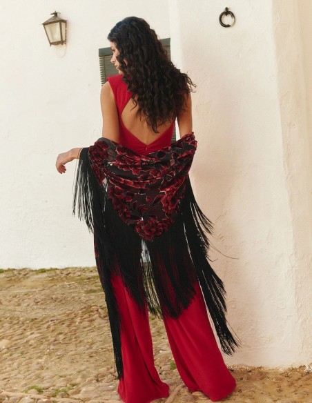 Combinaison d'invité avec corsage à volants et pantalon palazzo