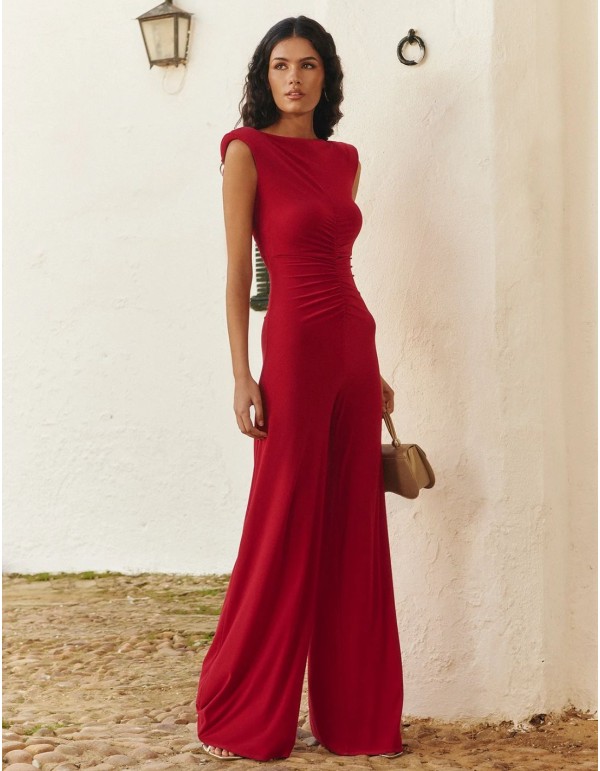 Guest jumpsuit with pleated bodice and palazzo pants