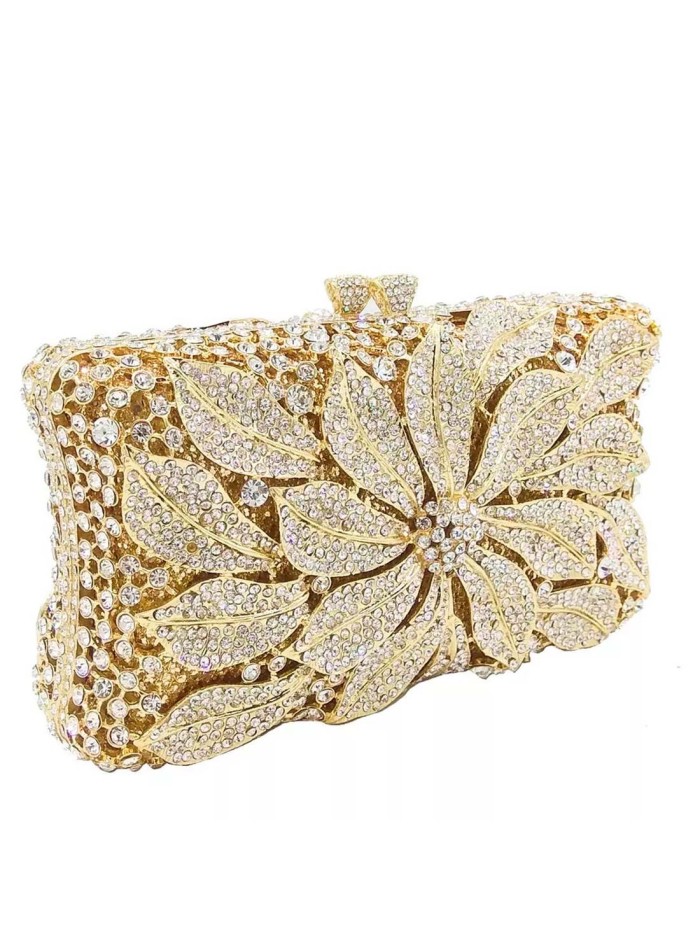 Bolso de mano joya con flor central de metal y cristal - rectangular Lauren Lynn London Accessories - 1