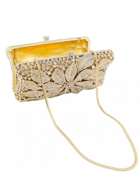 Bolso de mano joya con flor central de metal y cristal - rectangular Lauren Lynn London Accessories - 2