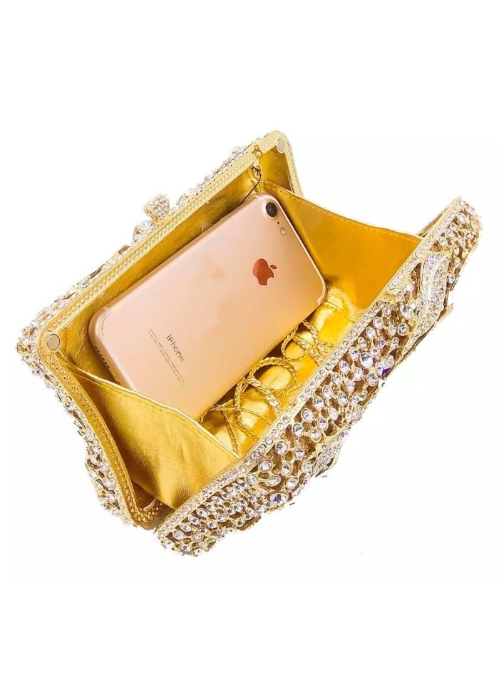 Jewelry handbag with central metal and glass flower - rectangular Lauren Lynn London Accessories - 3