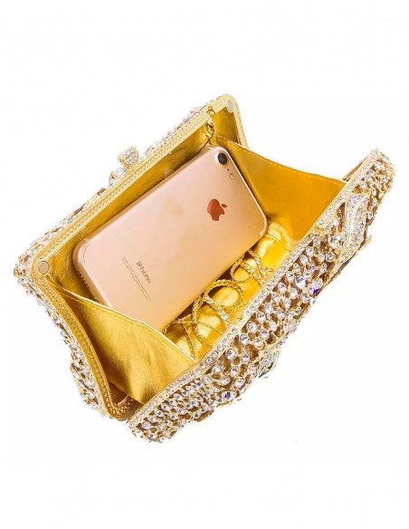 Bolso de mano joya con flor central de metal y cristal - rectangular Lauren Lynn London Accessories - 3