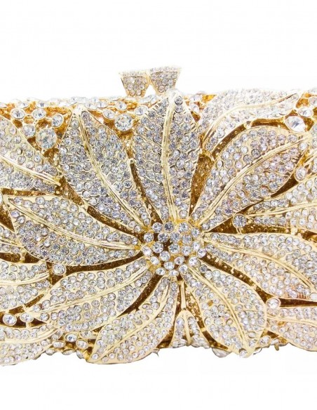 Jewelry handbag with central metal and glass flower - rectangular Lauren Lynn London Accessories - 4