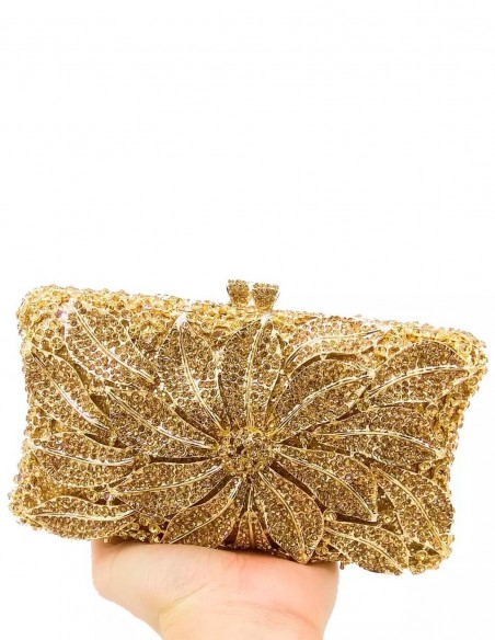 Jewelry handbag with central metal and glass flower - rectangular Lauren Lynn London Accessories - 6