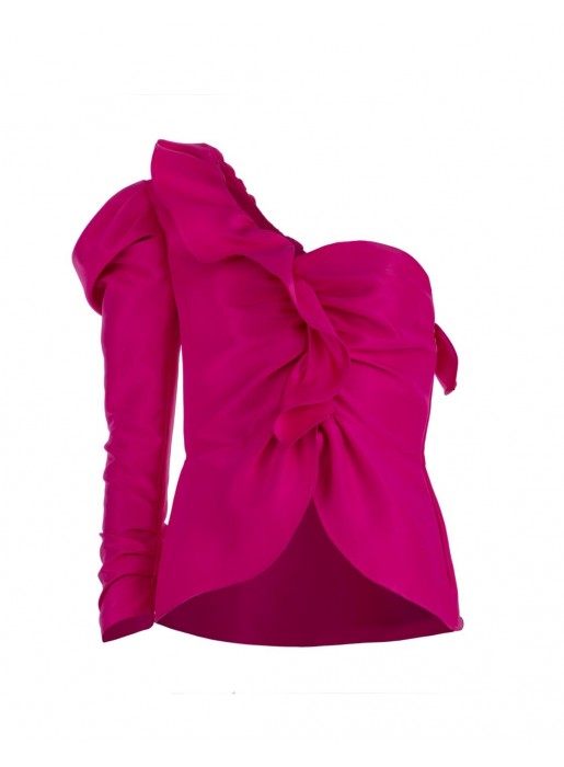 Asymmetric top with ruffles in pink