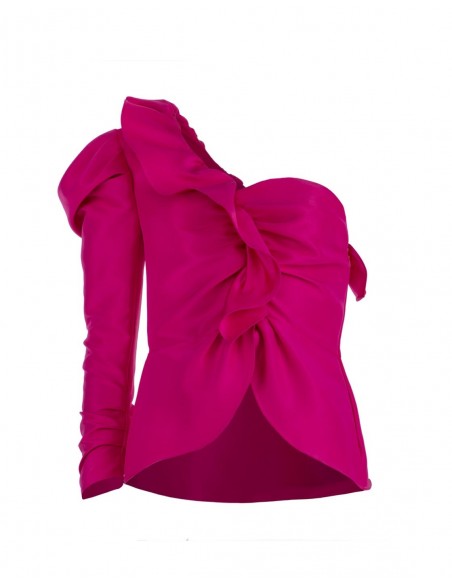 Asymmetric top with ruffles in pink