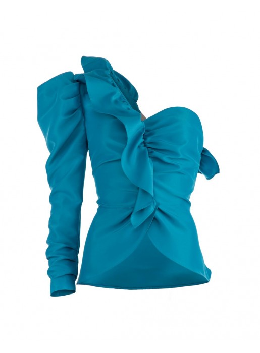 Blue Asymmetric top with ruffles